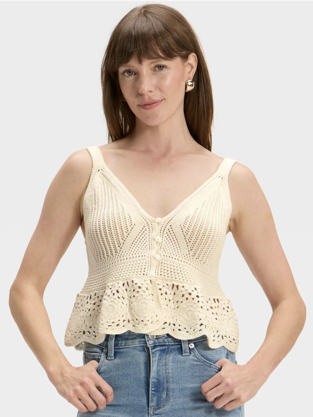 Universal Thread Boho-Chic Pointelle Sweater Tank Top. Cream. Size Medium.